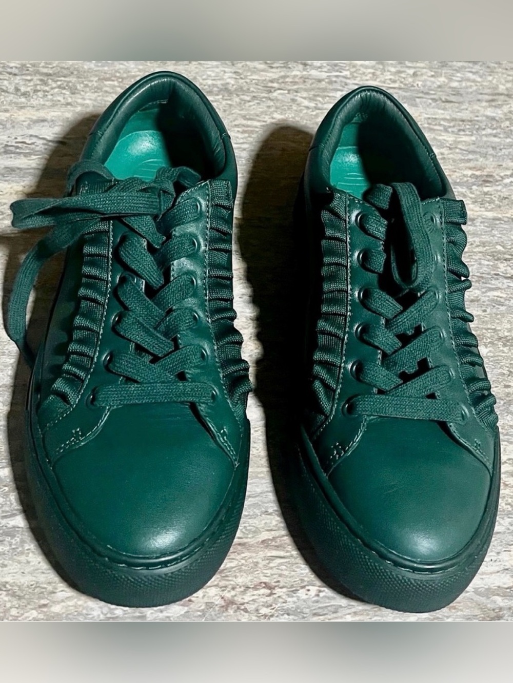 Tory Burch Tory Sport Ruffle Green Leather Sneakers